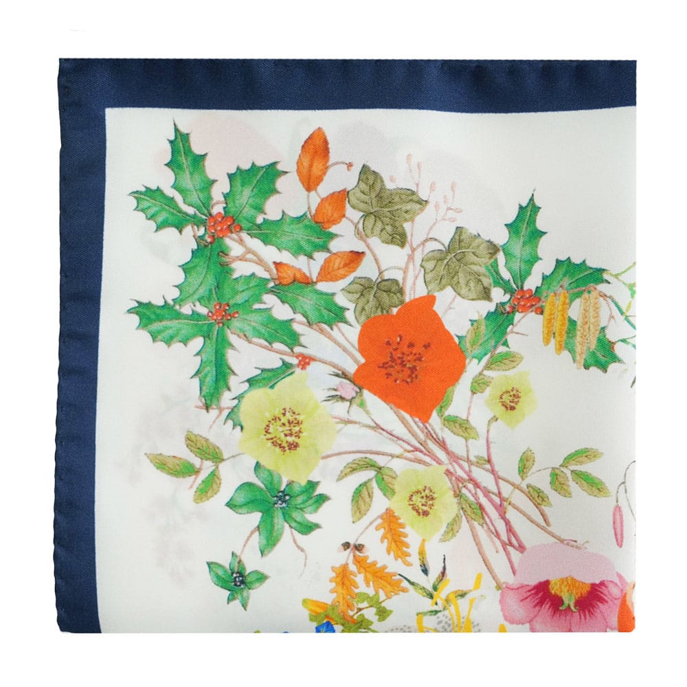 Amanda Christensen white pocketsquare with floral design