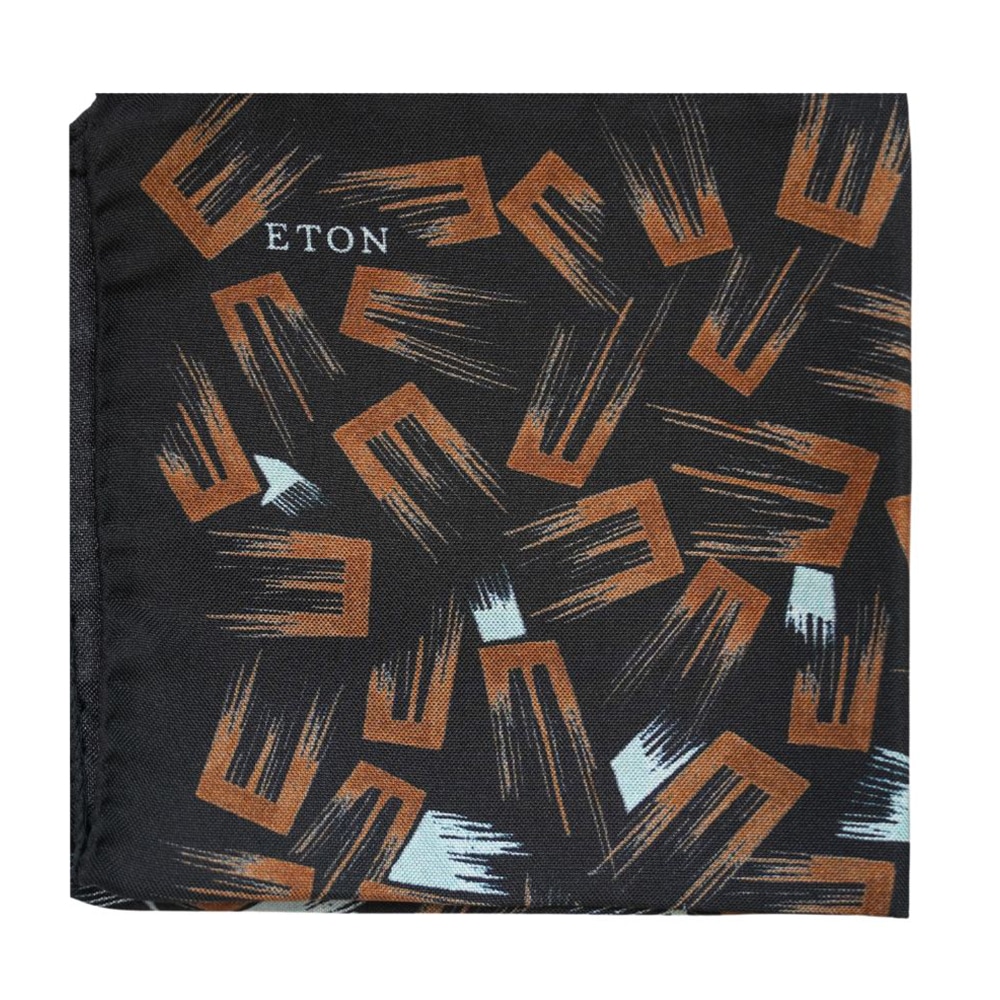 Eton brown pocket square with abstract brush stroke pattern