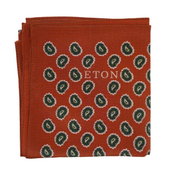 Eton brown pocket square with abstract paisley pattern