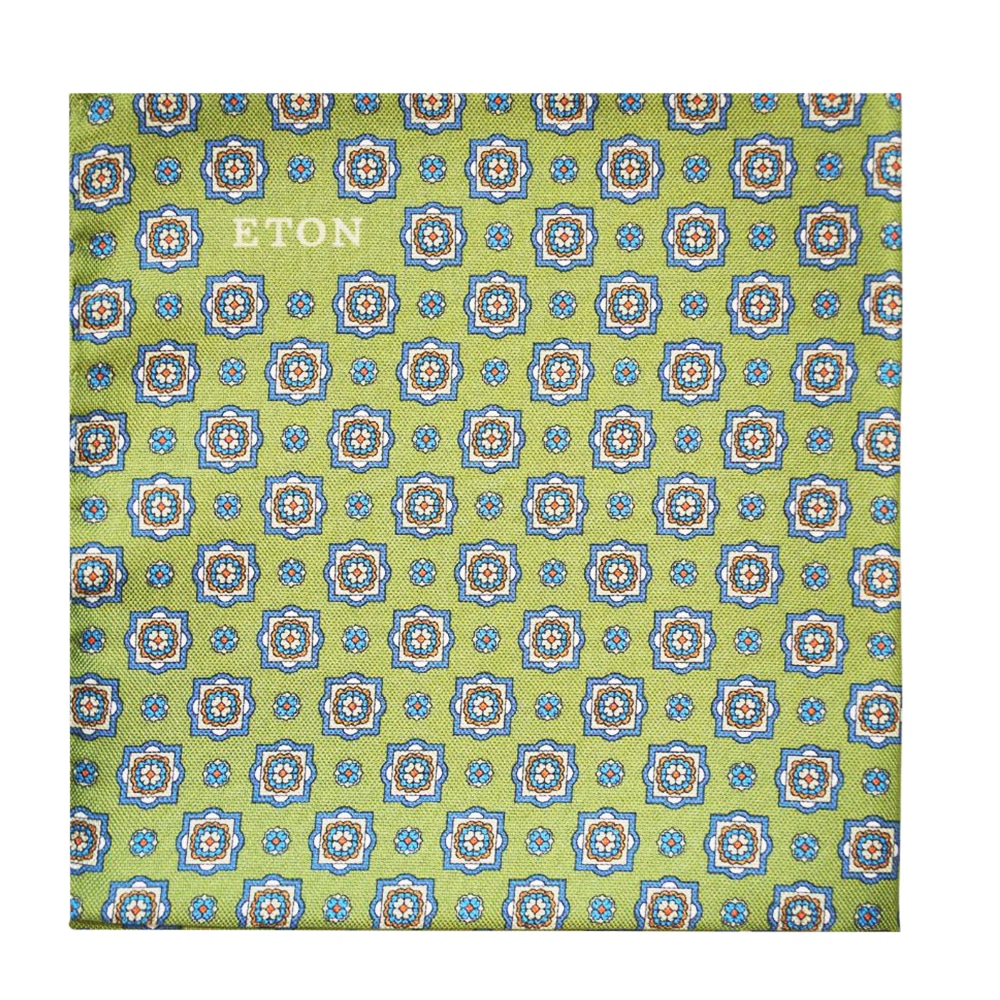 Eton green pocket square with abstract floral pattern