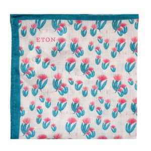 Eton pocket square with blue and red flower pattern