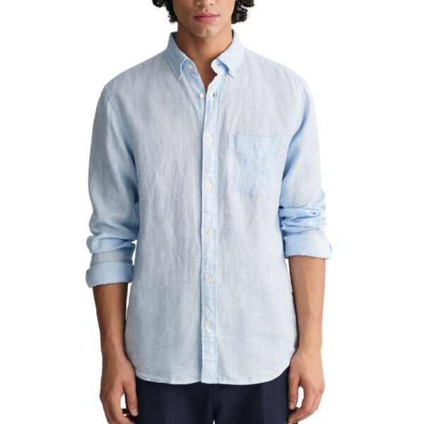 Gant Regular Fit Houndstooth Light Blue Linen Shirt Mesnwearonline 2