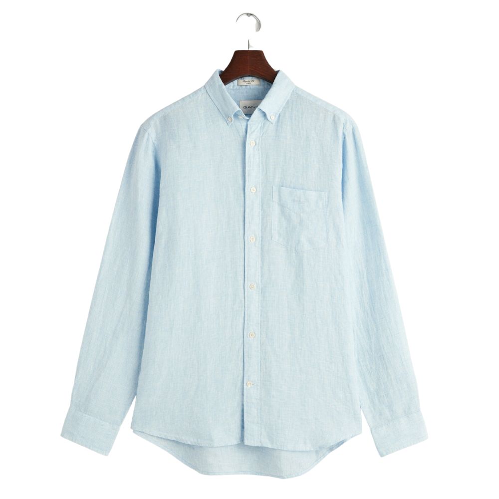 Gant Regular Fit Houndstooth Light Blue Linen Shirt Mesnwearonline