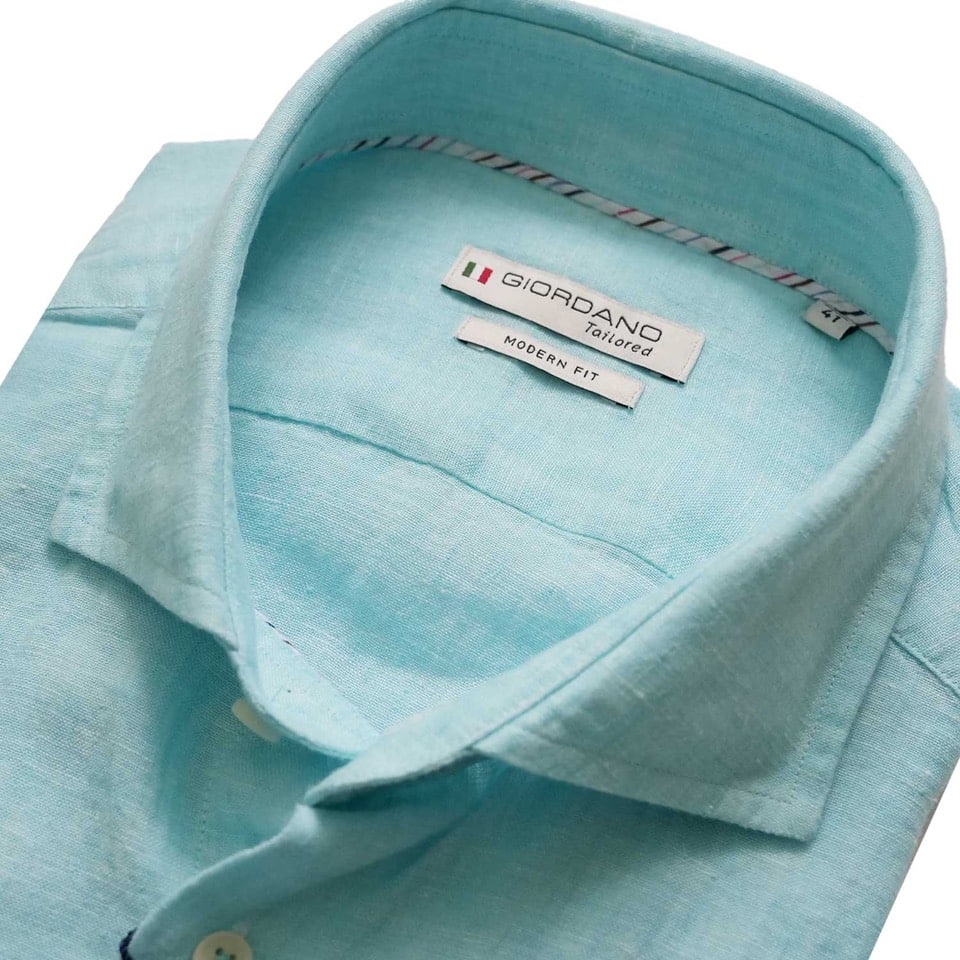Giordano Front Linen Cutaway Short Sleeve Aqua Blue Shirt 1