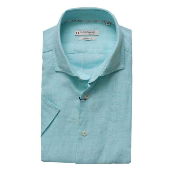 Giordano Front Linen Cutaway Short Sleeve Aqua Blue Shirt