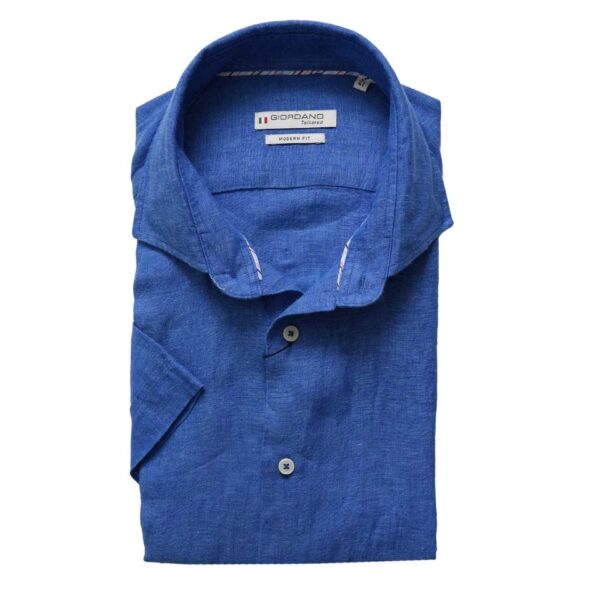 Giordano Front Linen Cutaway Short Sleeve Cobalt Blue Shirt 1