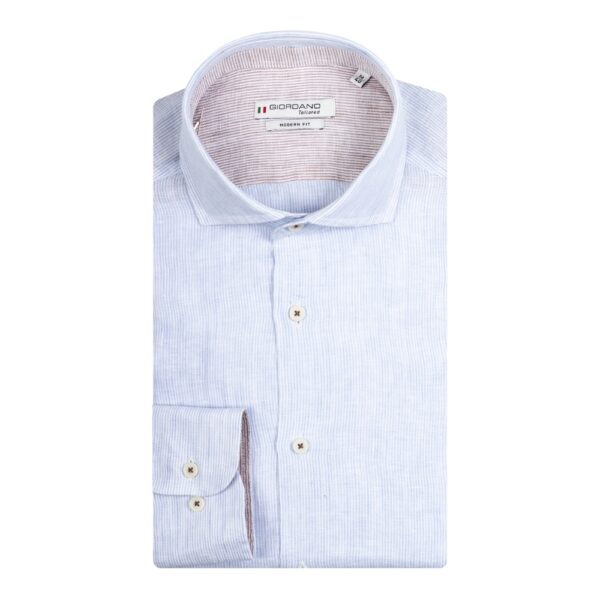 Giordano Maggiore Striped Linen Semi Cutaway Blue Shirt