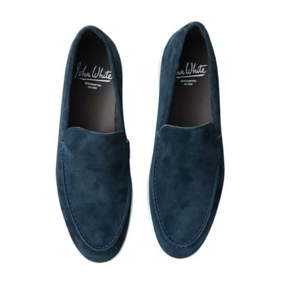 John White Firth Soft Suede Navy Loafers