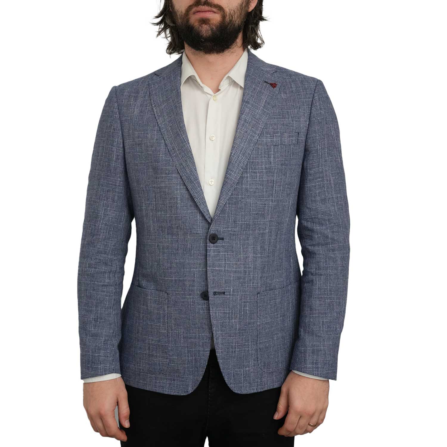 Roy Robson Slim Fit Linen Navy And Blue Check Jacket