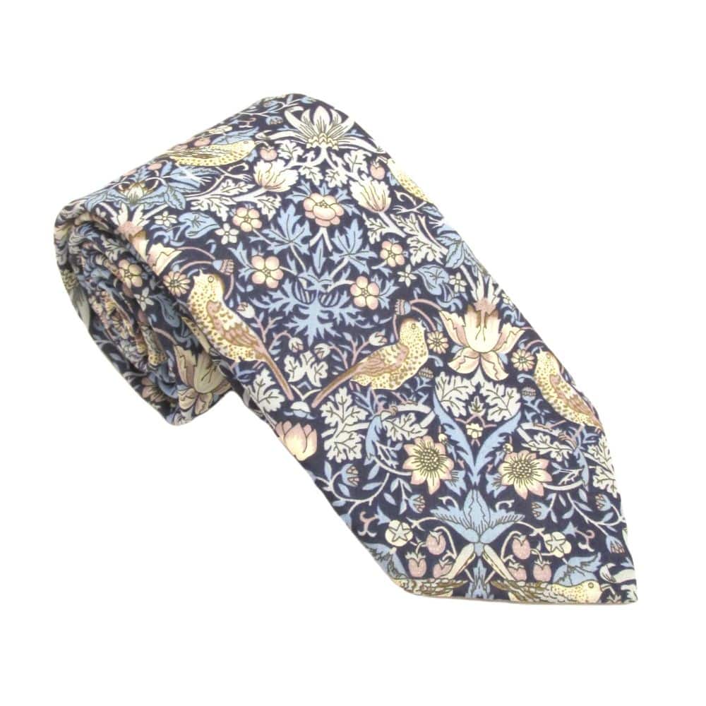 VAN BUCK Strawberry Thief Blue Tie And Pocket Square Set Tie