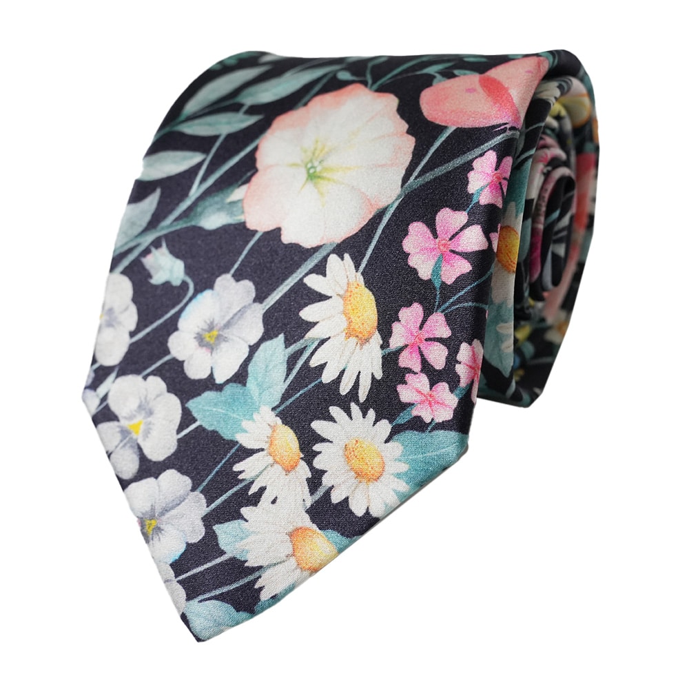 Van Buck Jades Floral Liberty Fabric Silk Navy Tie