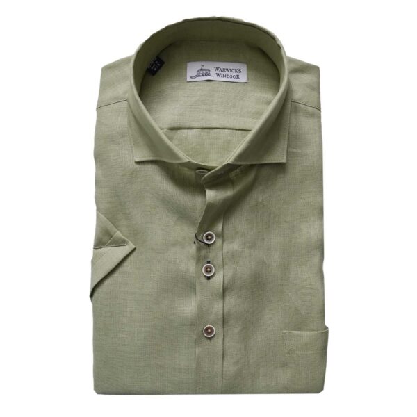 Warwicks Pini Under Button Linen Short Sleeve Regular Fit Green Shirt 1