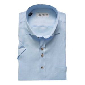 Warwicks Pini Under Button Linen Short Sleeve Regular Fit Sky Blue Shirt