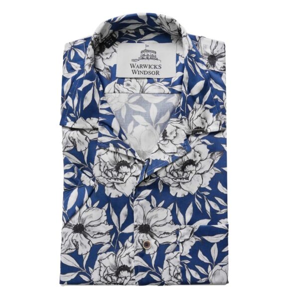 Warwicks Tarroja Floral Regular Fit Blue Short Sleeve Shirt