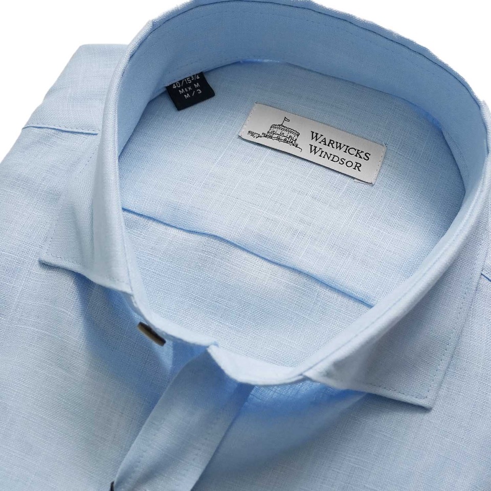 Warwicks short sleeve blue linen shirt collar