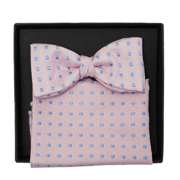 pink polka dot bow tie and pocket square set