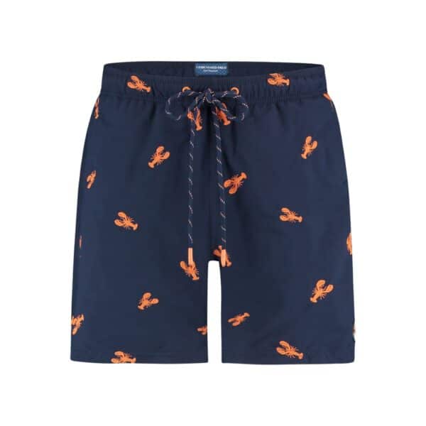 A Fish Named Fred Lobster Embroidery Navy Swim Shorts