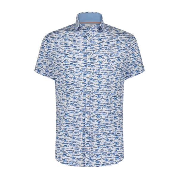 A Fish Named Fred Multi Fishes Print Blue Short Sleeve Shirt