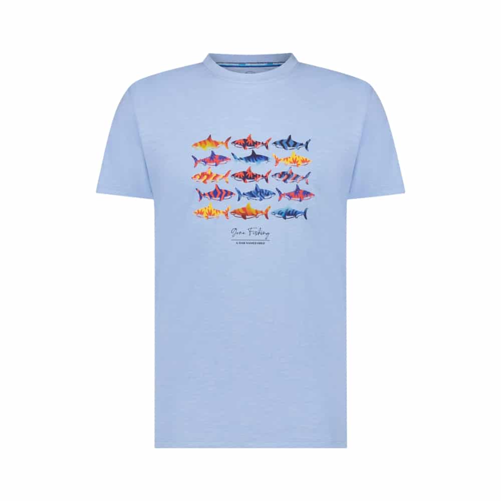 A Fish Named Fred Sharks Print Light Blue T Shirt