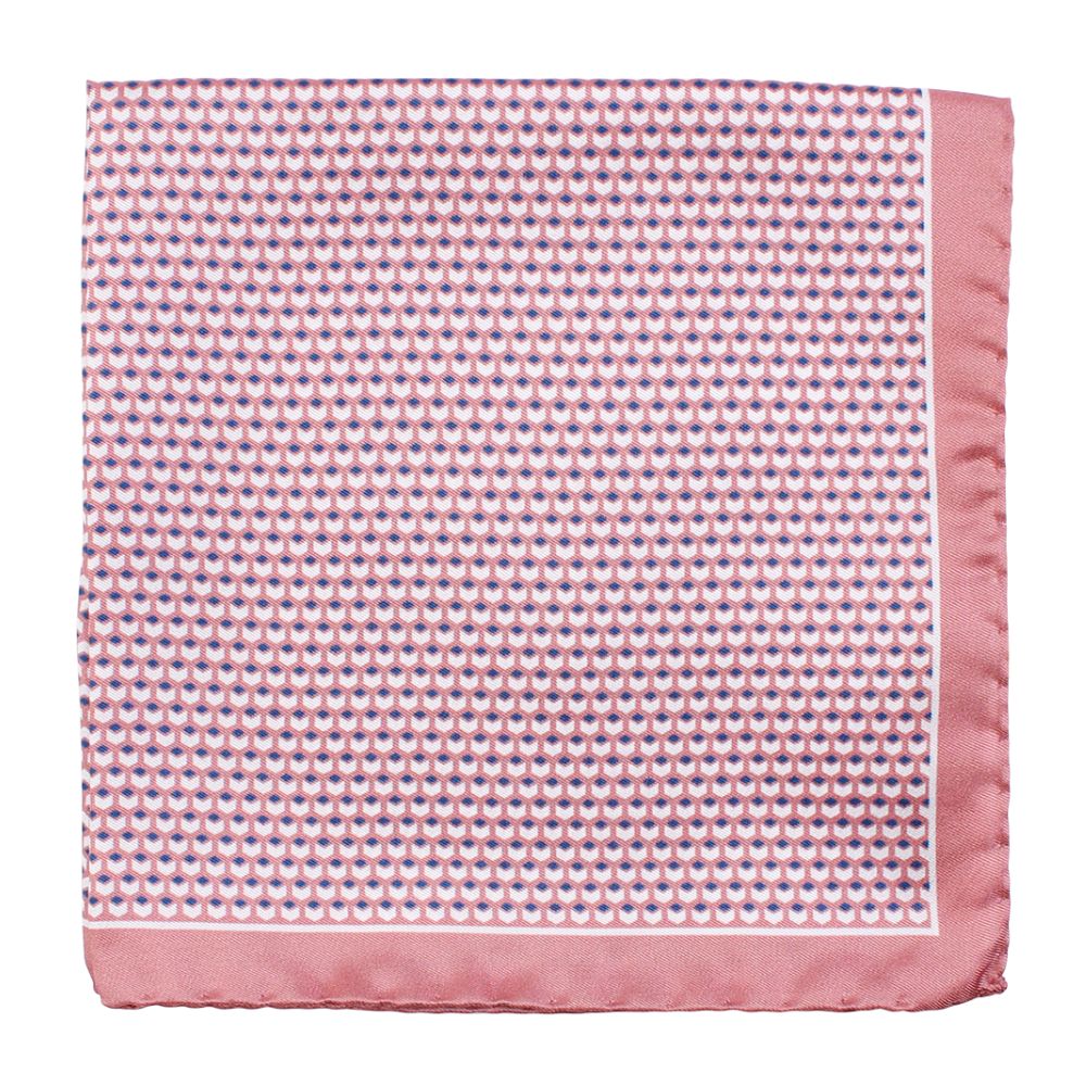 AMANDA CHRISTENSEN CLASSIC PINK PRINTED POCKET SQUARE IN PATTERN WITH PLAIN BORDER ON TWILL 1