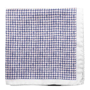AMANDA CHRISTENSEN CLASSIC white PRINTED POCKET SQUARE IN PATTERN WITH PLAIN BORDER ON TWILL