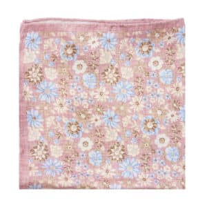 AMANDA CHRISTENSEN Silk Light Pink Pocket Square with Floral Pattern