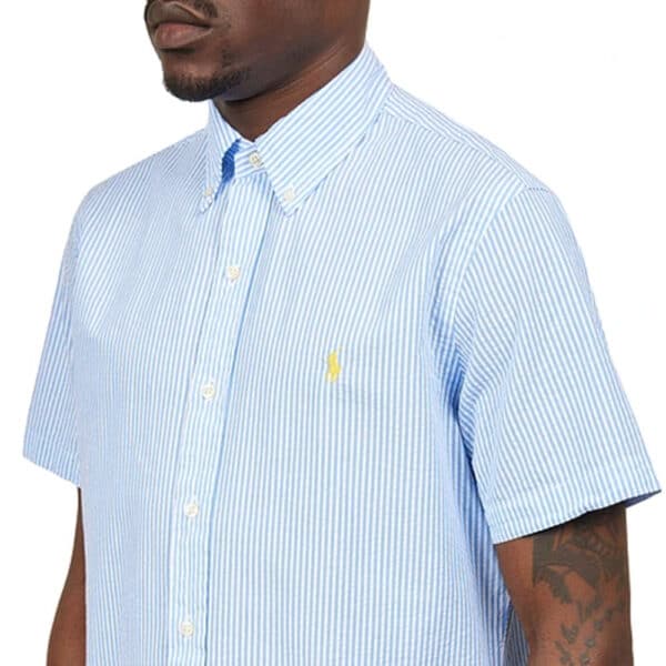 Polo Ralph Lauren Mens Short Sleeve Light Blue and White Striped Shirt 2