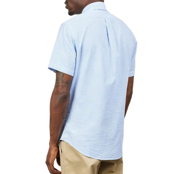 Polo Ralph Lauren Mens Short Sleeve Light Blue and White Striped Shirt back