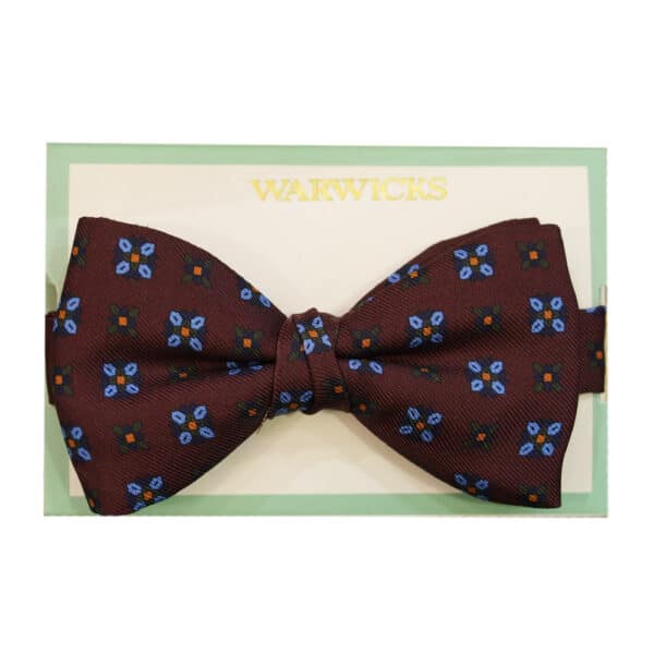 Warwicks maroon bow tie with floral pattern