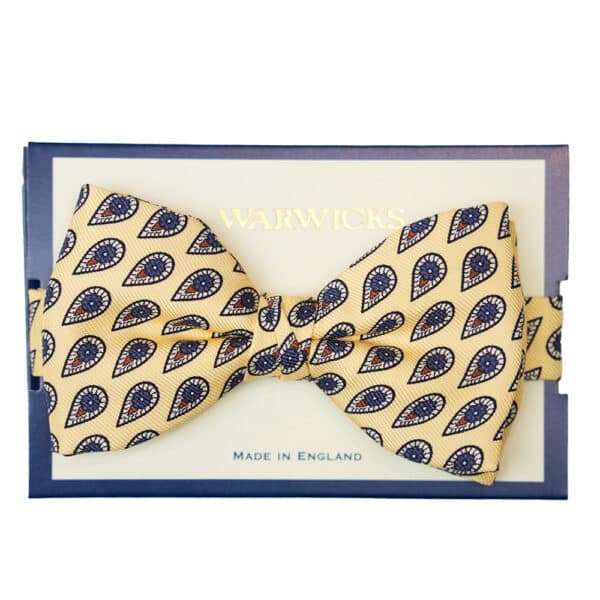 Warwicks yellow bow tie with paisley pattern