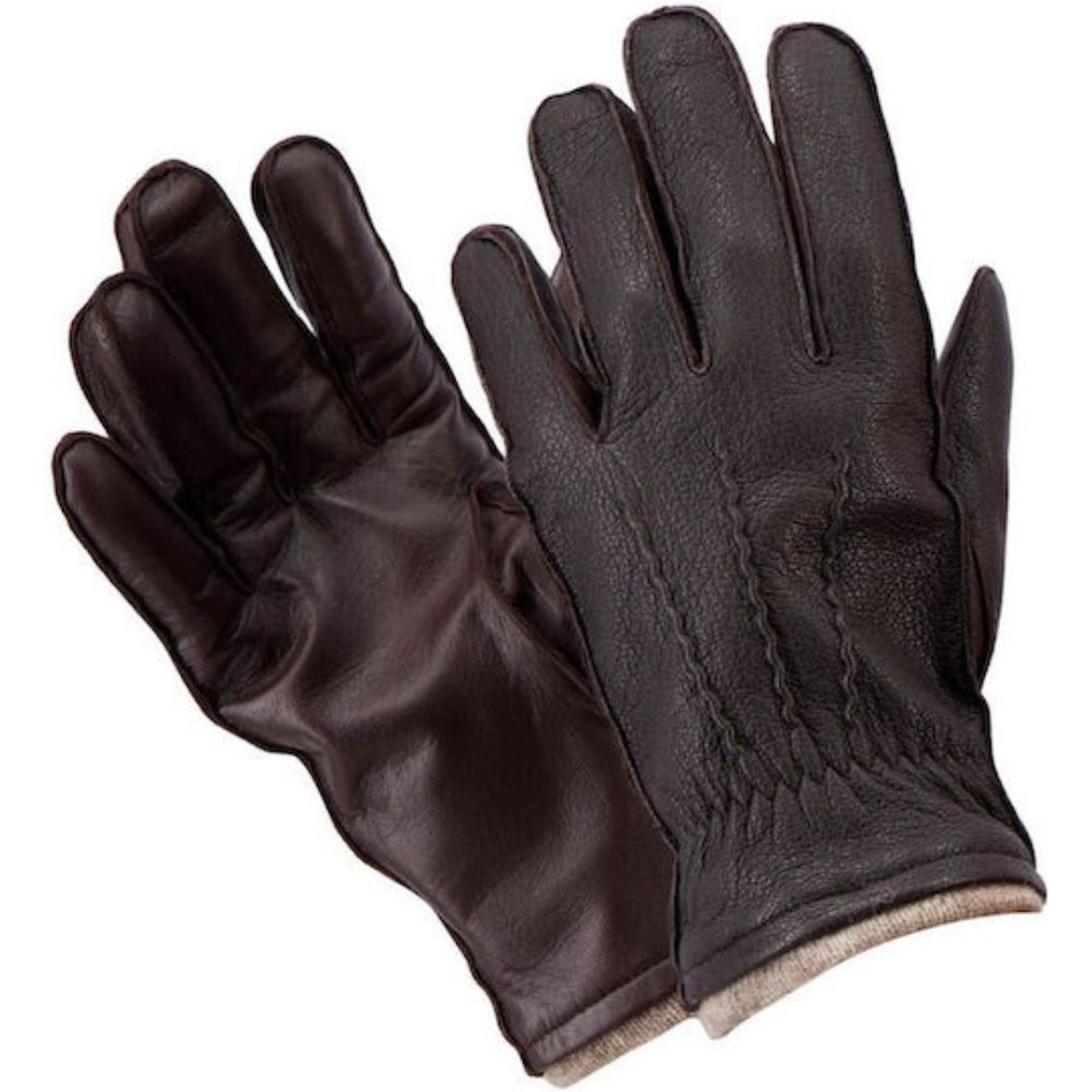 Fynch Hatton Leather Dark Brown Wool Lined Gloves 1