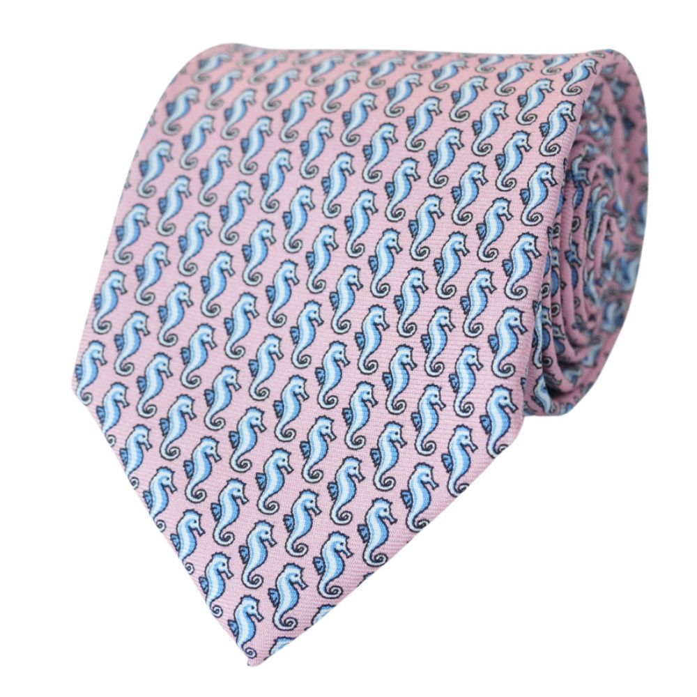 WARWICKS Pink Seahorse Pattern Silk Tie 2