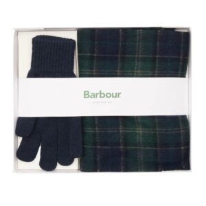 Barbour Tartan Scarf & Glove Set Green loch Tartan