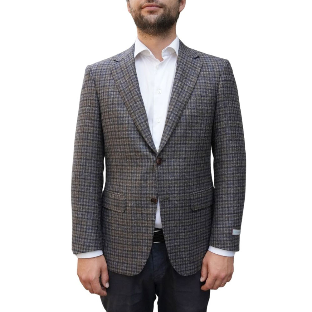CANALI Pure Wool Brown Gun Check Jacket