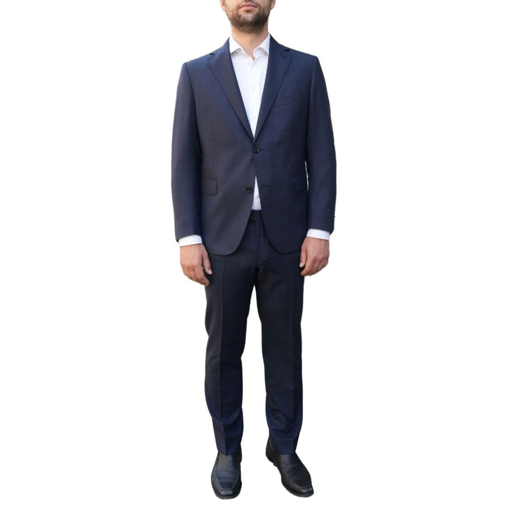 EDUARD DRESSLER Mid Blue Textured Wool Suit 1