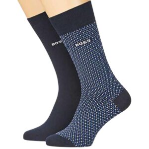 BOSS 2-Pack Regular Length Navy And Blue Miniprint Socks With Stretch