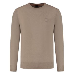 BOSS Open Green Cotton Cashmere Regular Fit Sweater With Logo Patch