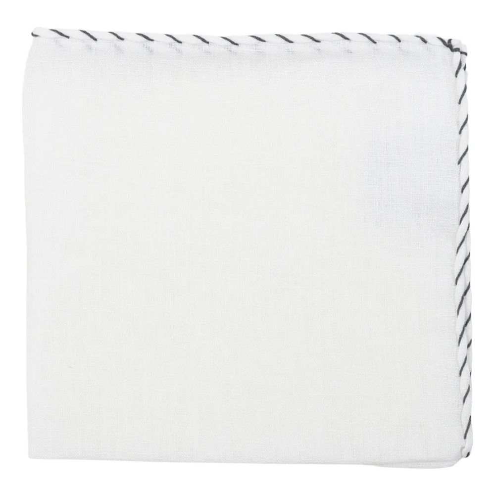 Amanda Christensen White Linen with Black Striped Border Pocket Square 1