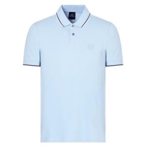Armani Exchange Light Blue Cotton Polo Shirt with Contrast Collar Trim