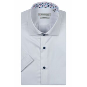 Giordano Blue Short Sleeved Shirt with Semi Cutaway Micro Flower Trim