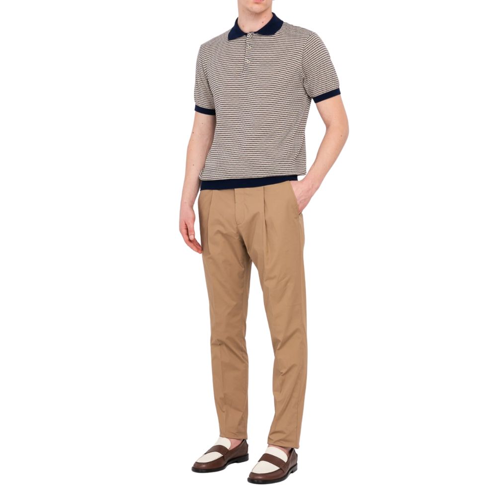 Manuel Ritz Navy Beige Dogtooth Polo Shirt 1