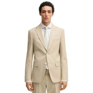 BOSS Slim Fit Beige Suit In Micro Patterned Fabric