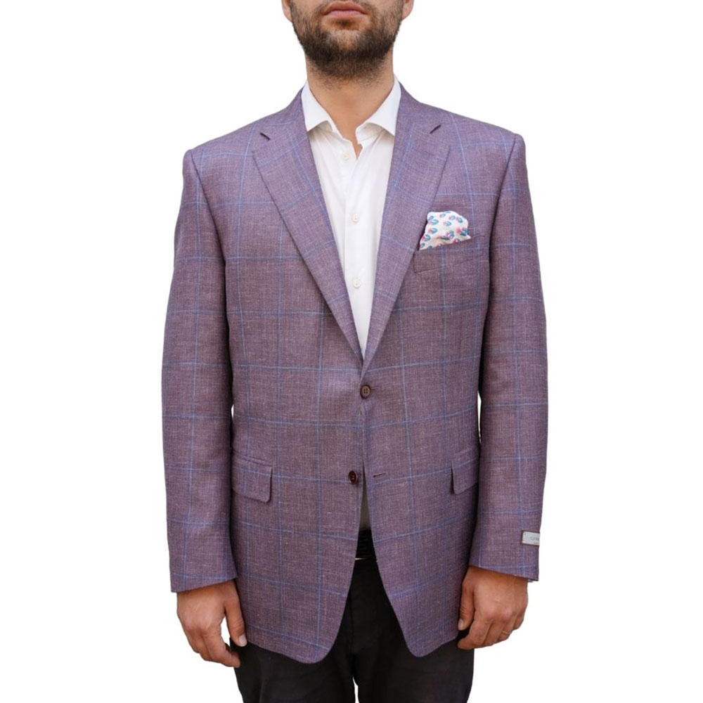 CANALI Silk Wool and Linen purple Check Jacket back