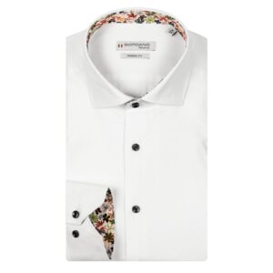 Giordano White Shirt with Semi Cutaway Abstract Flower Trim