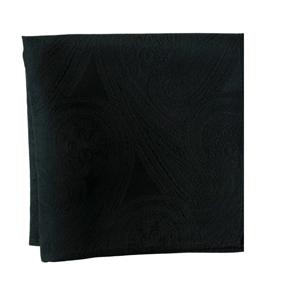 Warwicks Pure Silk Paisley Black Pocket Square