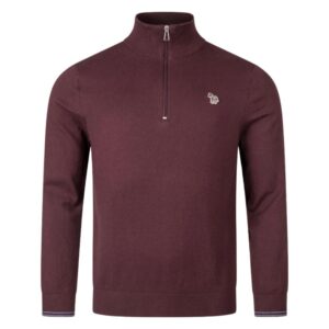 PAUL SMITH Burgundy Cotton Blend Half Zip Zebra Logo Sweater