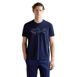 Paul & Shark Navy Cotton T-Shirt with Printed Shark