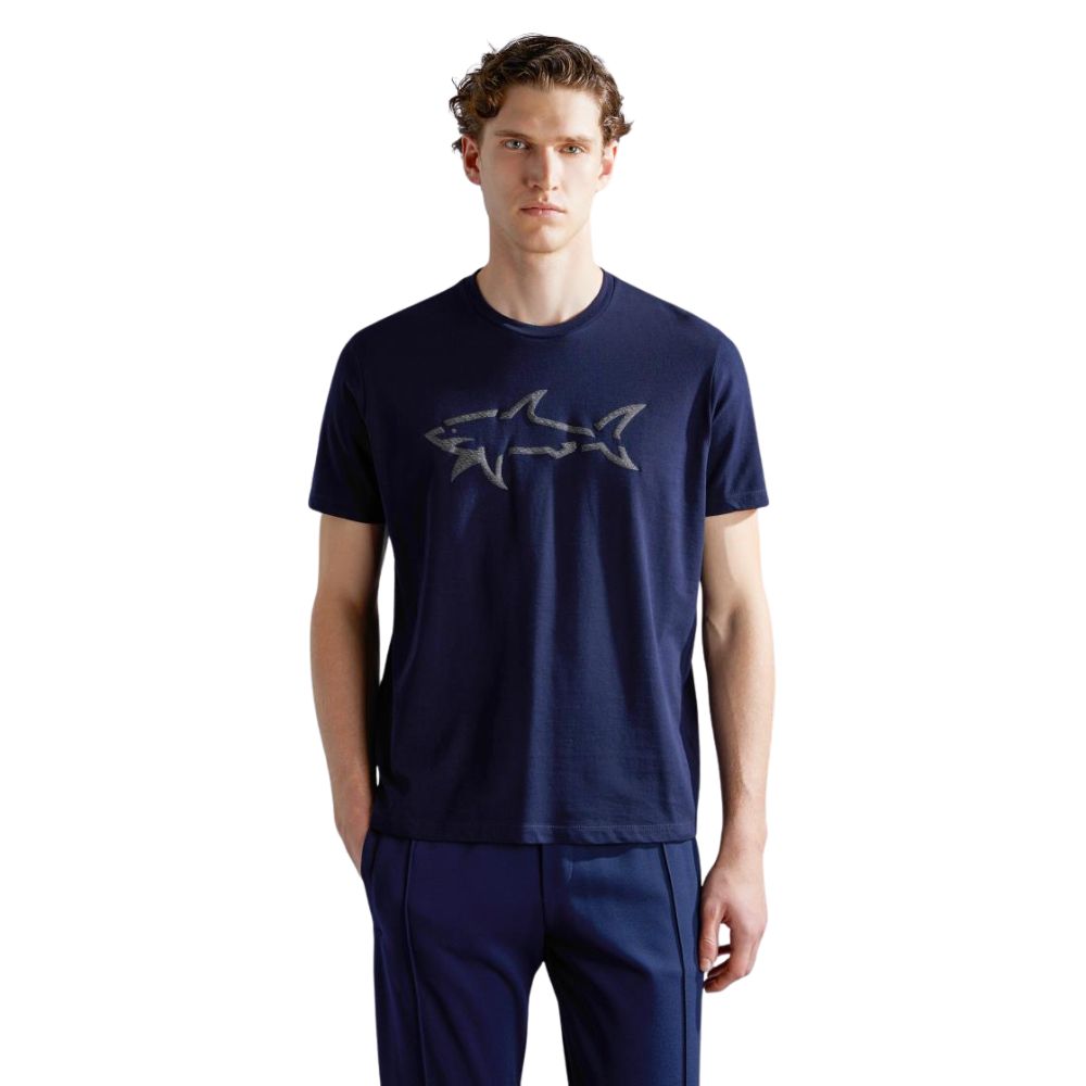 Paul & Shark Navy Cotton T-Shirt with Printed Shark