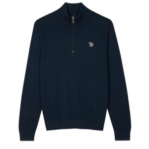 PAUL SMITH Navy Cotton Blend Half Zip Zebra Logo