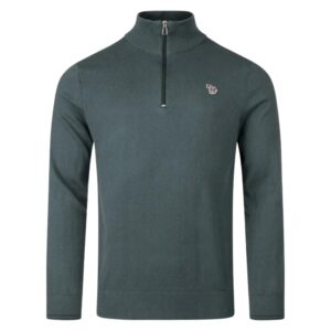 PAUL SMITH Green Cotton Blend Half Zip Zebra Logo Sweater
